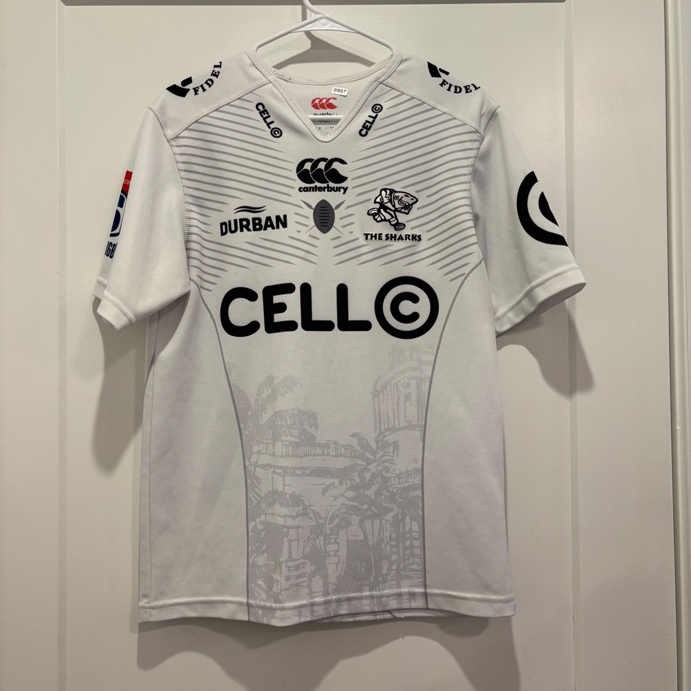 Canterbury The Sharks Durban Cello Rugby Jersey Mens Small White South Africa